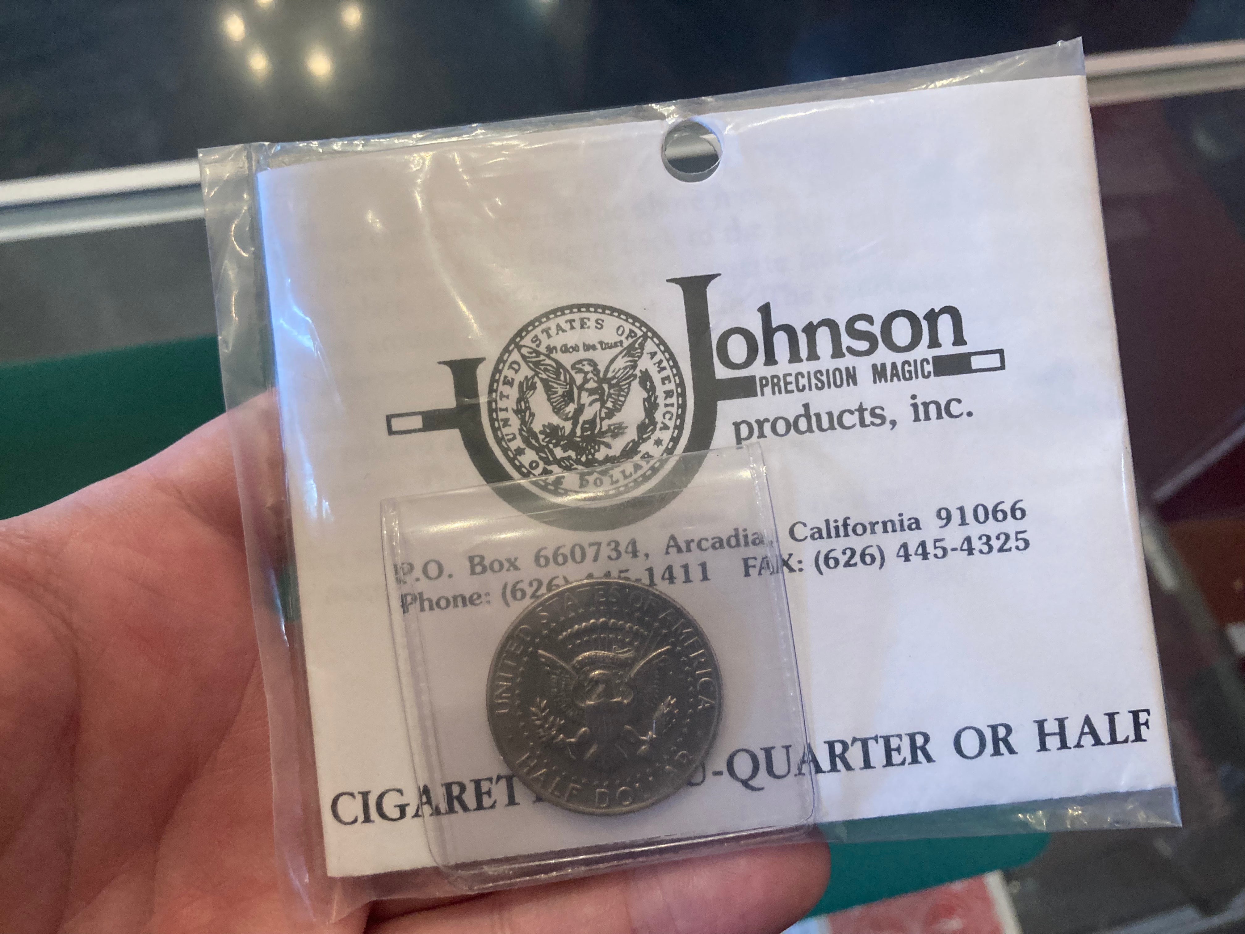 cigarette through quarter Johnson Cigarette through Half Dollar (New Old Stock) cigarette through quarter Johnson Cigarette through Half Dollar (New Old Stock)